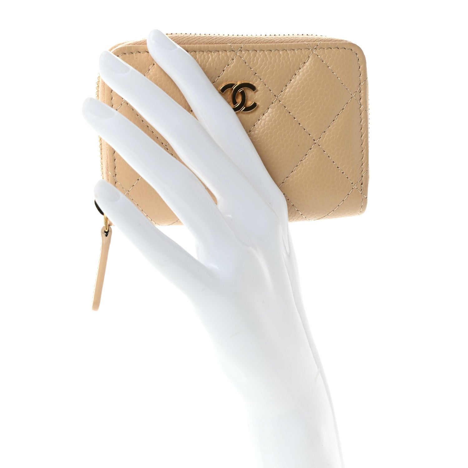 Chanel Caviar Quilted Zip Around Coin Purse Beige 2 of 9
