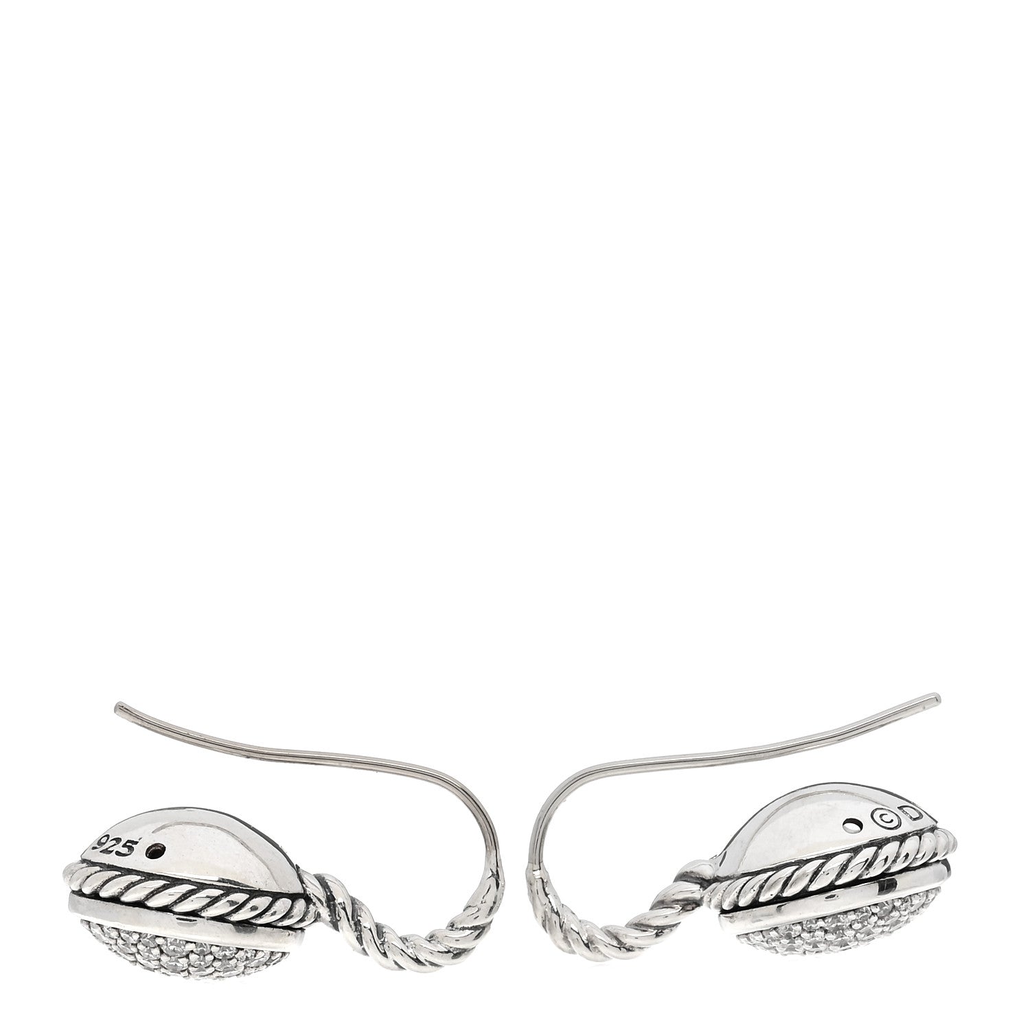 David Yurman Sterling Silver Pave Diamond Drop Earrings 3 of 4