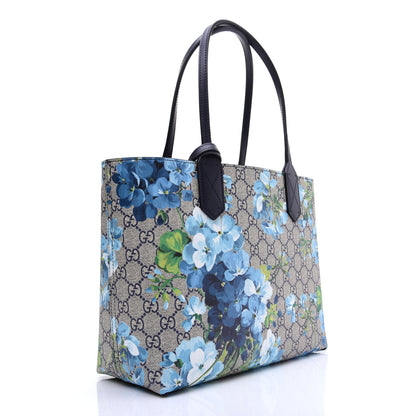 Gucci GG Supreme Monogram Blooms Small Reversible Tote Beige Blue Navy 3 of 13