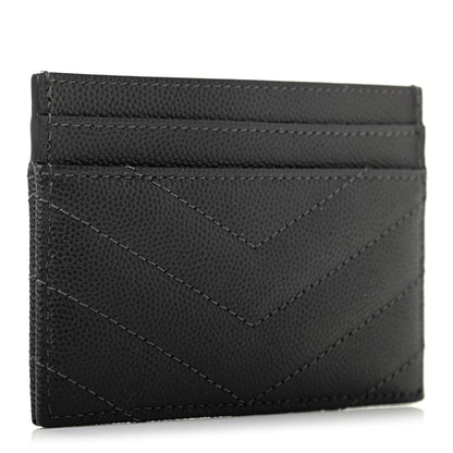 Saint Laurent Grain De Poudre Matelasse Chevron Monogram Credit Card Case Storm 3 of 7