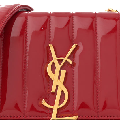 Saint Laurent Patent Matelasse Monogram Small Vicky Chain Bag Red 8 of 13