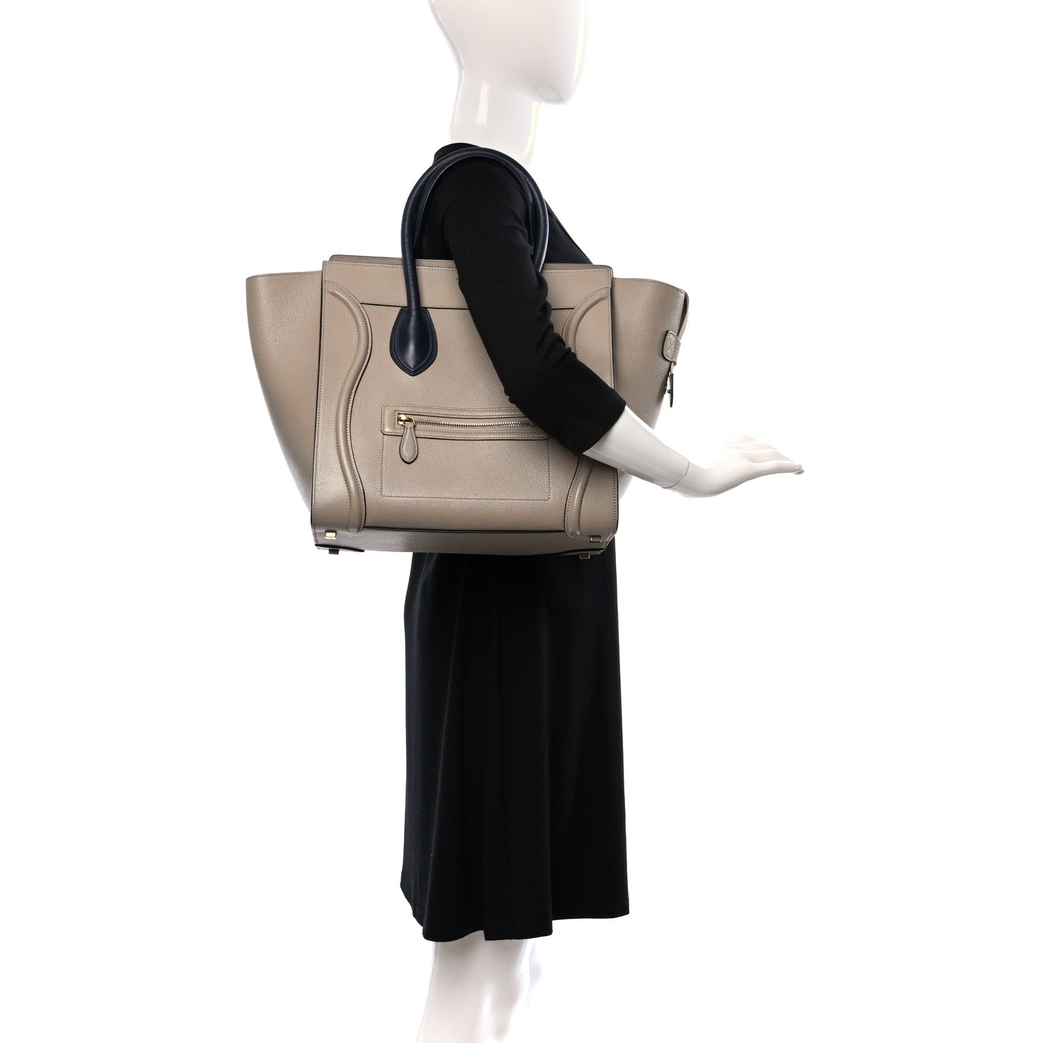 Celine Drummed Calfskin Mini Bi-Color Luggage Navy Dune 2 of 8