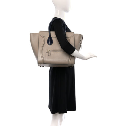 Celine Drummed Calfskin Mini Bi-Color Luggage Navy Dune 2 of 8