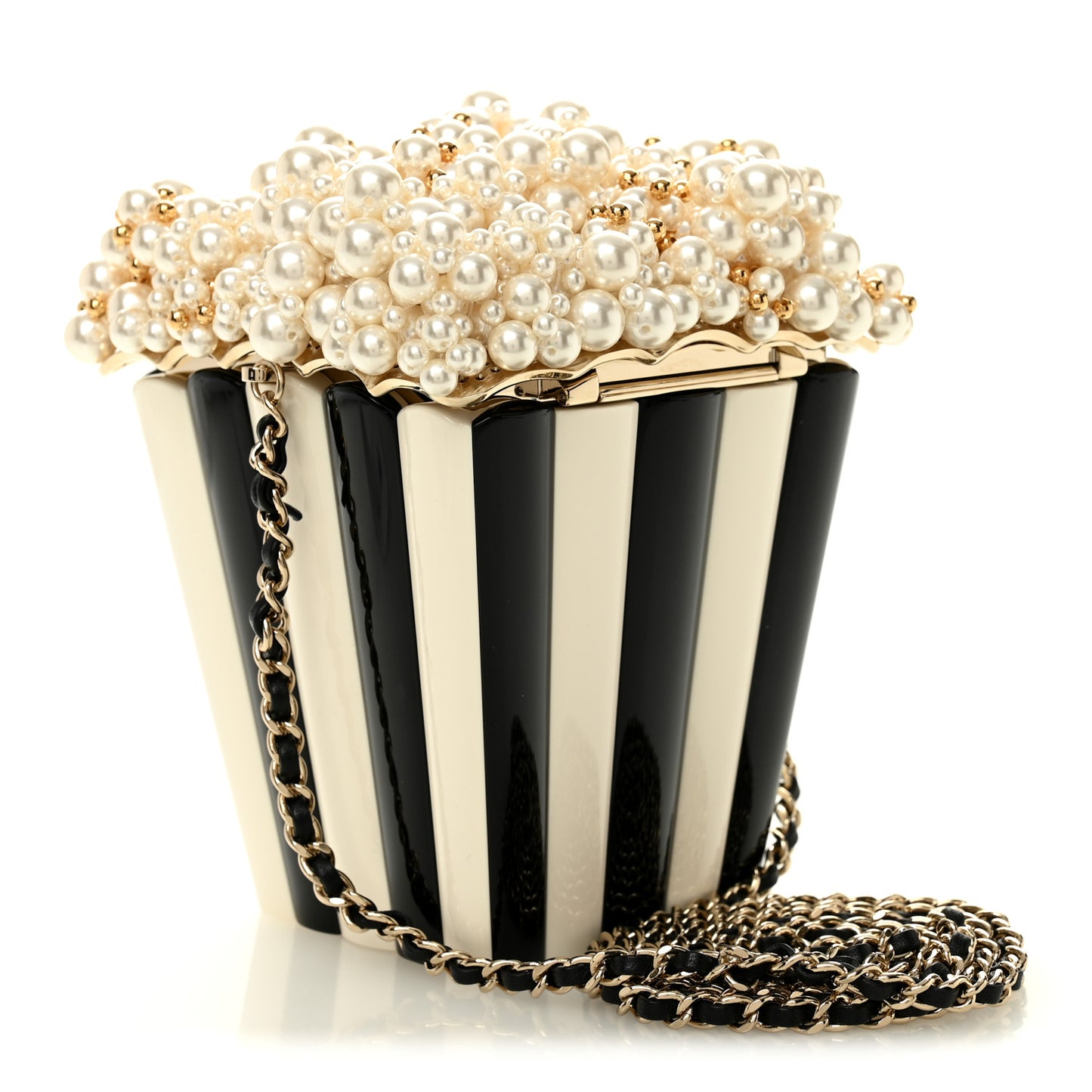 Resin Pearl Crystal Popcorn Bucket Minaudiere Black White Pink