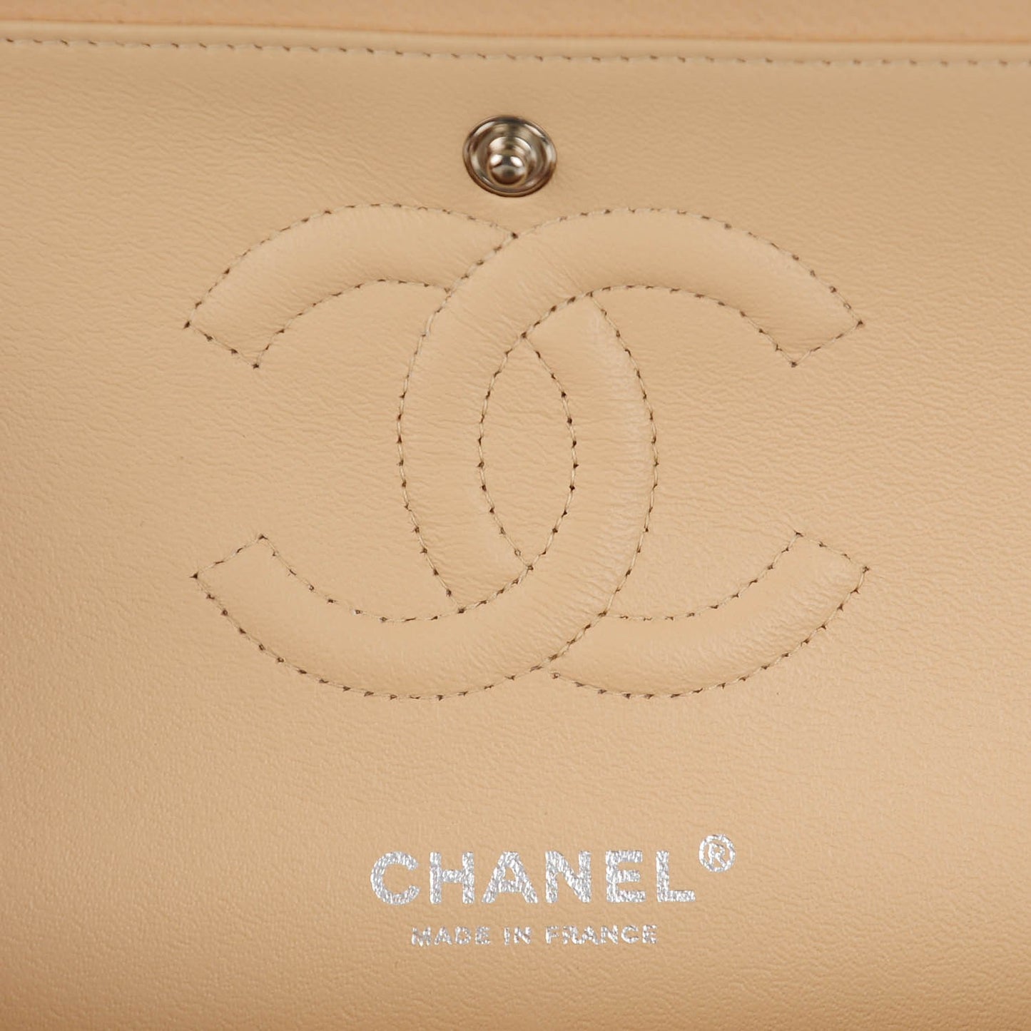 Caviar Quilted Medium Double Flap Beige Clair