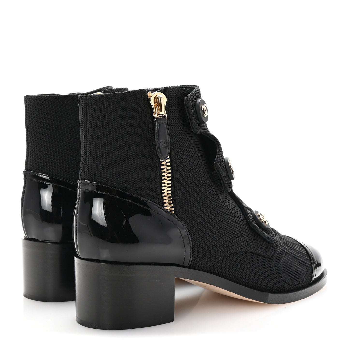 Knit Patent Calfskin Cap Toe Short Boots 38 Black
