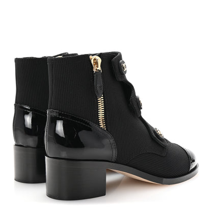 Chanel Knit Patent Calfskin Cap Toe Short Boots 38 Black 5 of 9