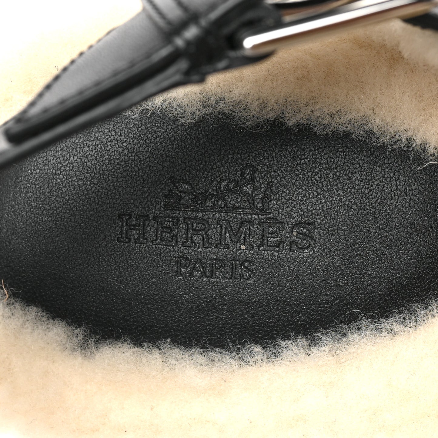Calfskin Shearling Hermoine Mules 38 Black Ecru