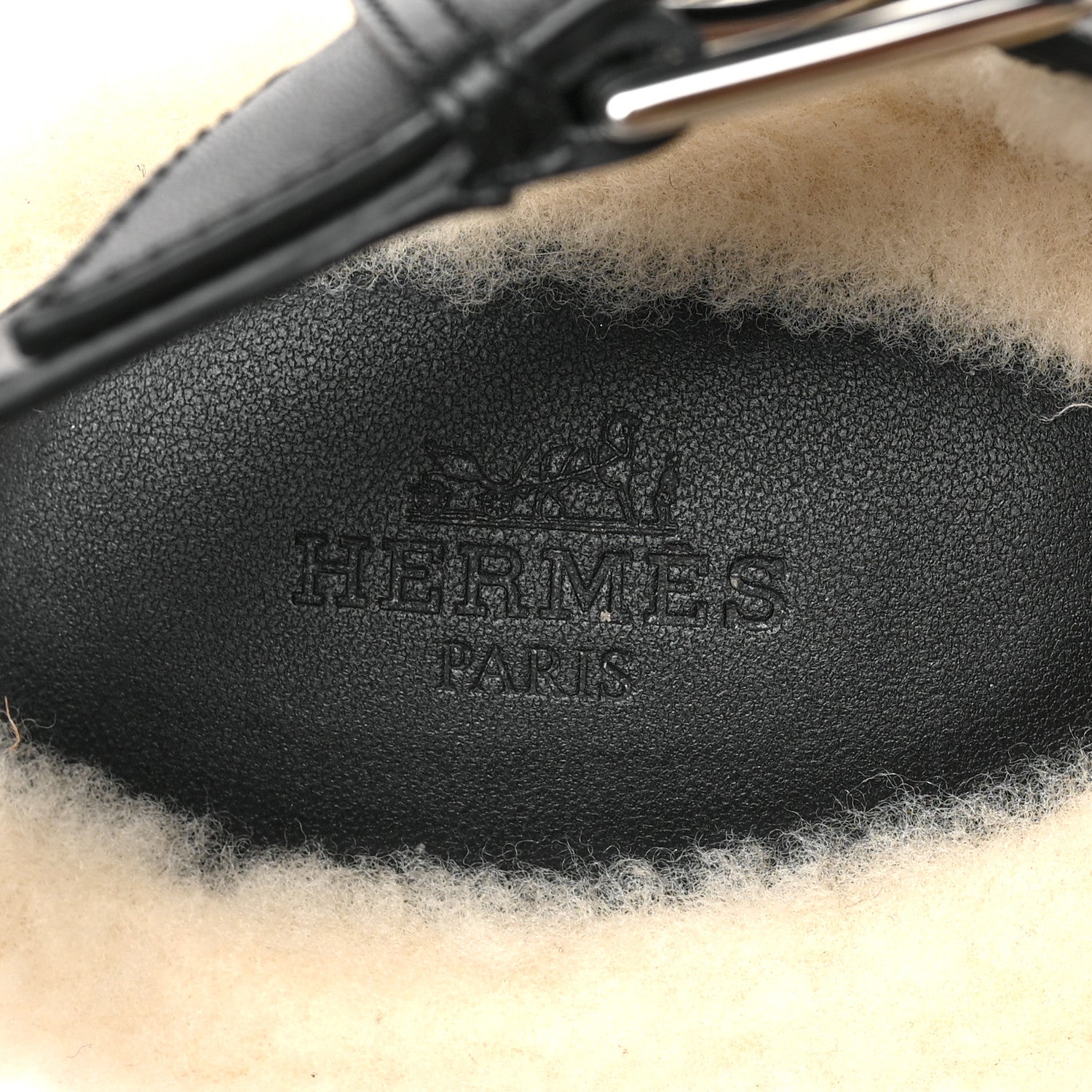 Hermes Calfskin Shearling Hermoine Mules 38 Black Ecru 5 of 7