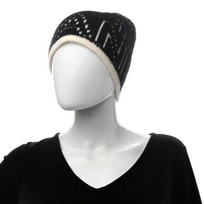 Chanel Cashmere Wool Silk Logo Beanie Hat Black White 2 of 4