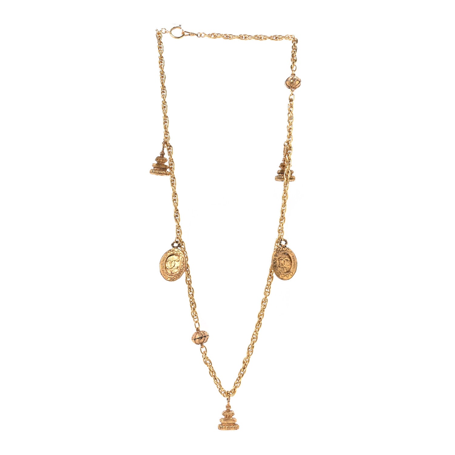 Chanel Metal CC Medallion Charm Long Necklace Gold 3 of 5