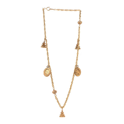 Chanel Metal CC Medallion Charm Long Necklace Gold 3 of 5