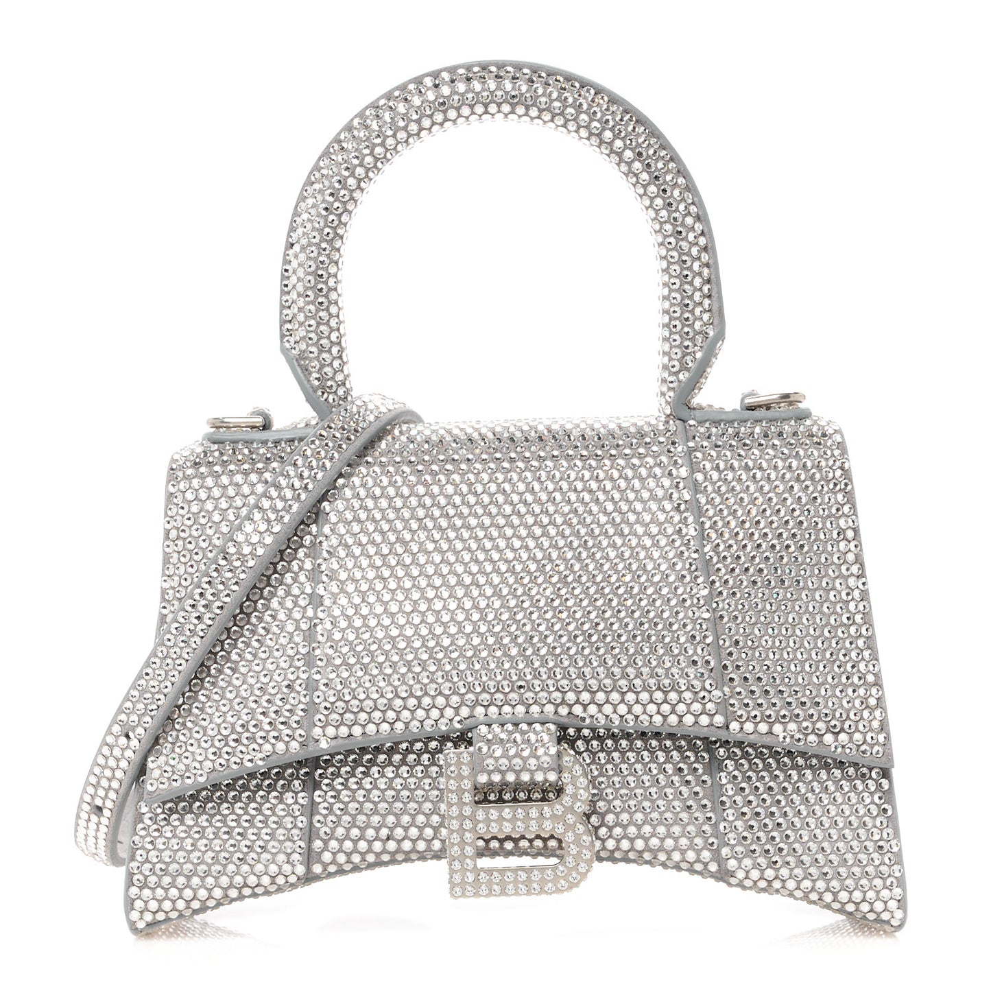 Strass Suede Hourglass Top Handle Bag XS Smoke Grey Crystal