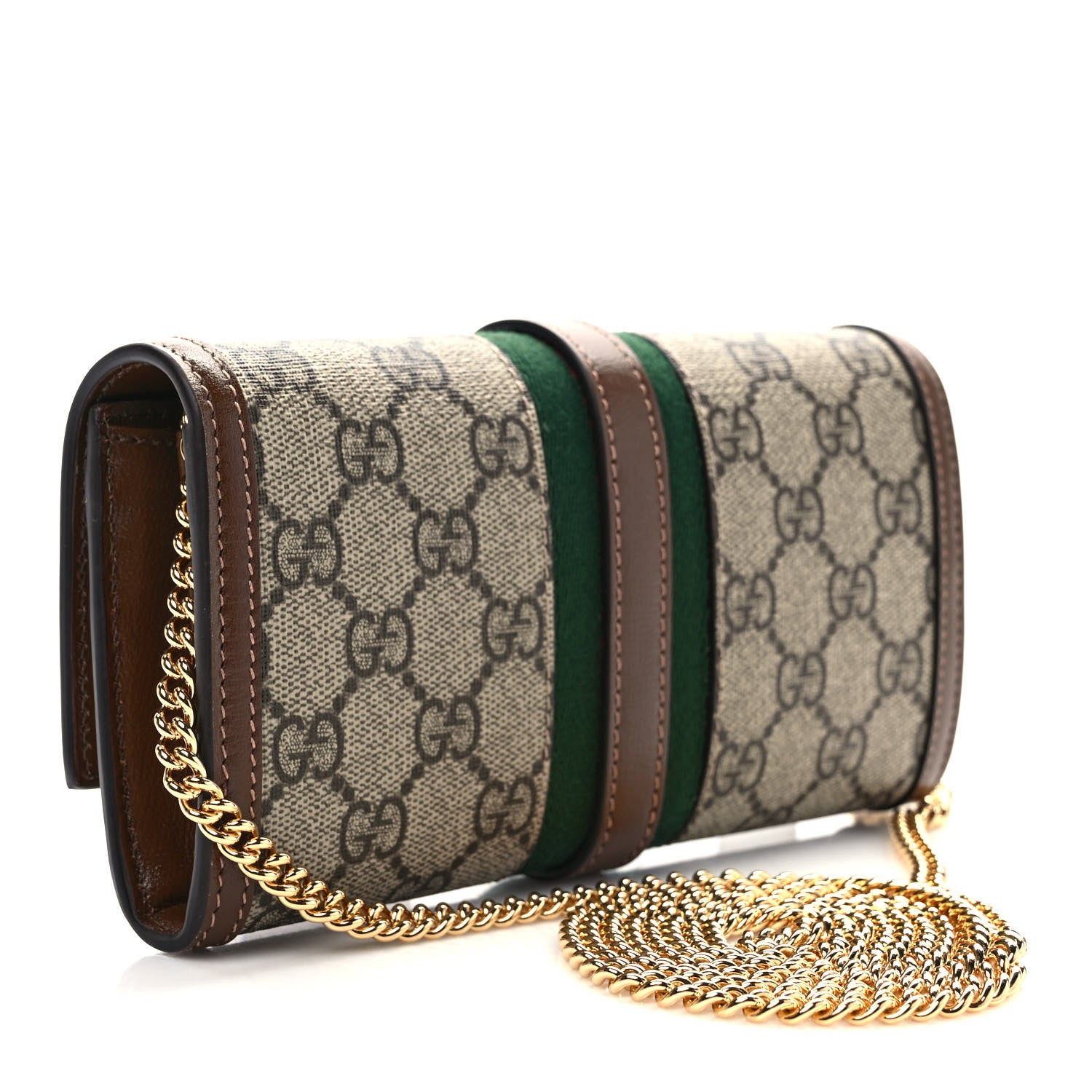 Gucci GG Supreme Monogram Azalea Calfskin Web Jackie 1961 Chain Wallet Beige Ebony Brown Sugar 3 of 9
