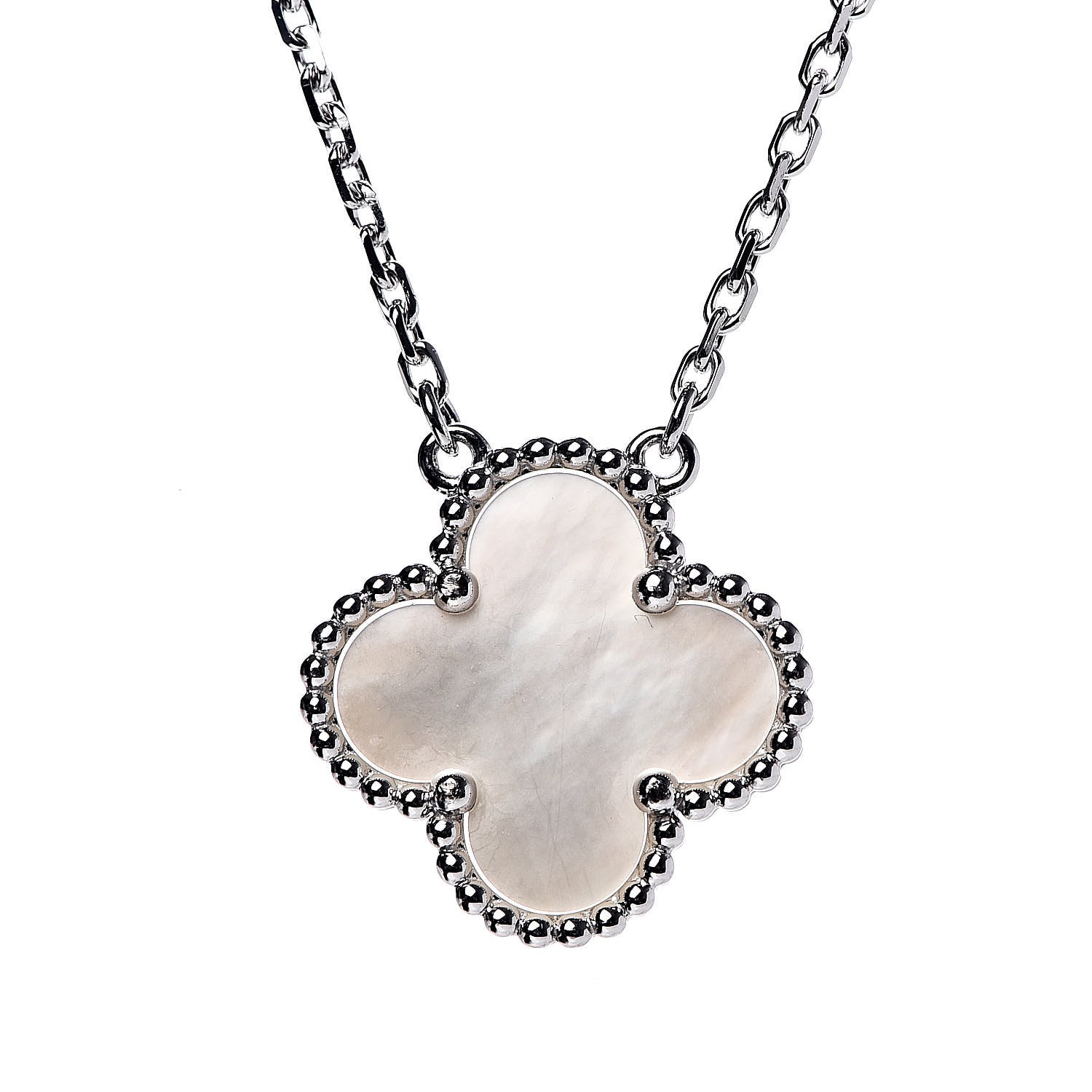 Van Cleef & Arpels 18K White Gold Mother of Pearl Vintage Alhambra Pendant Necklace 4 of 6