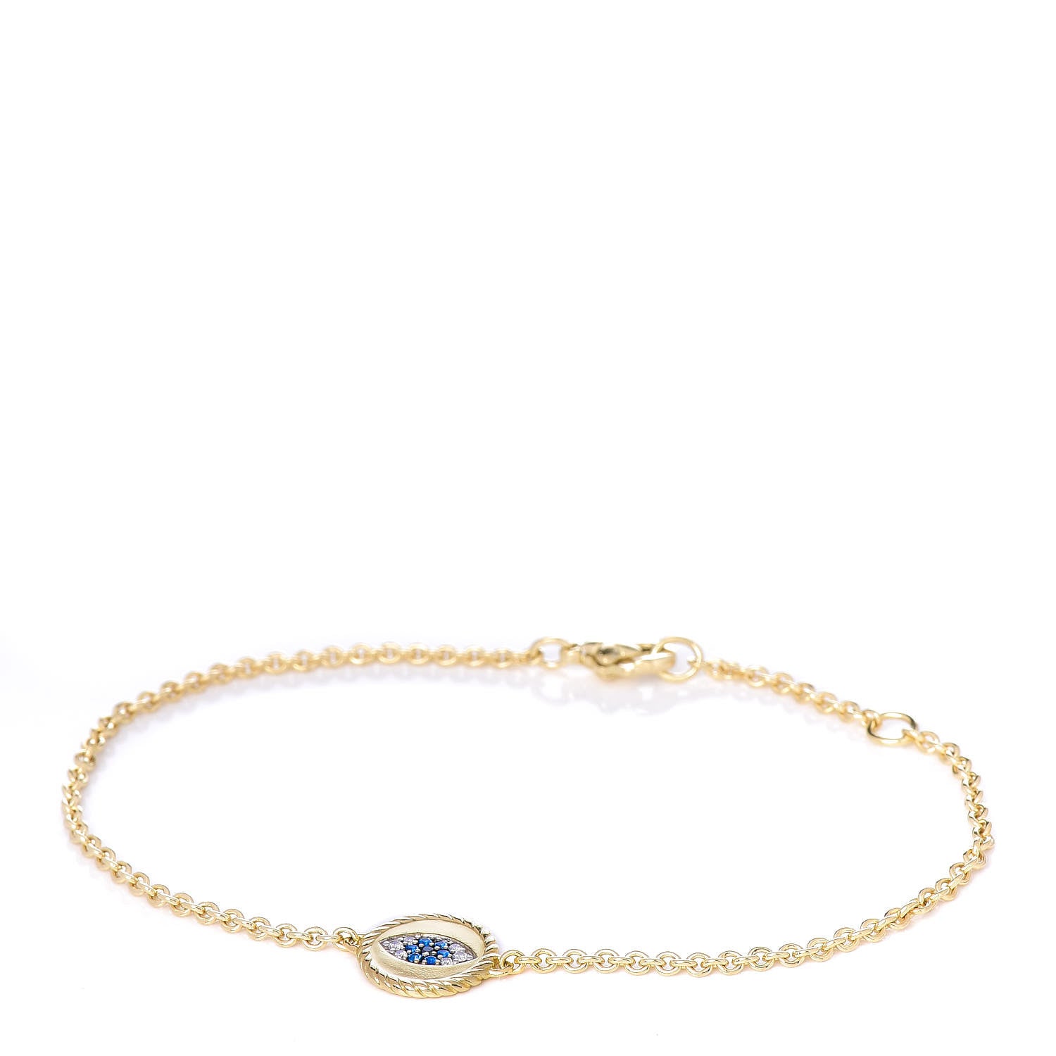 David Yurman 18K Yellow Gold Diamond Blue Sapphire Cable Collectibles Evil Eye Bracelet 1 of 5