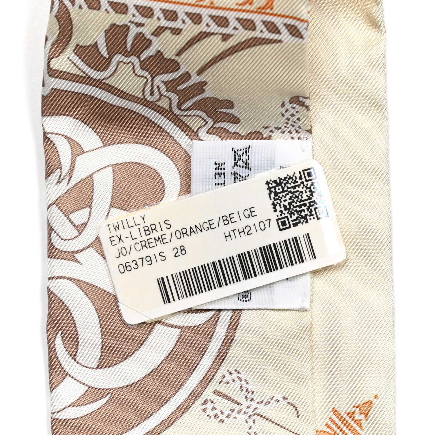 Hermes Silk Ex-Libris Twilly Creme Orange Beige 5 of 5
