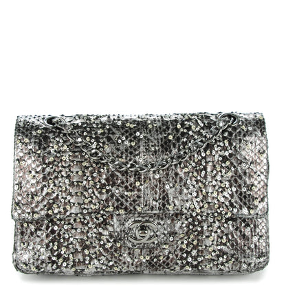 Chanel Metallic Python Sequin Medium Double Flap SIlver 1 of 8