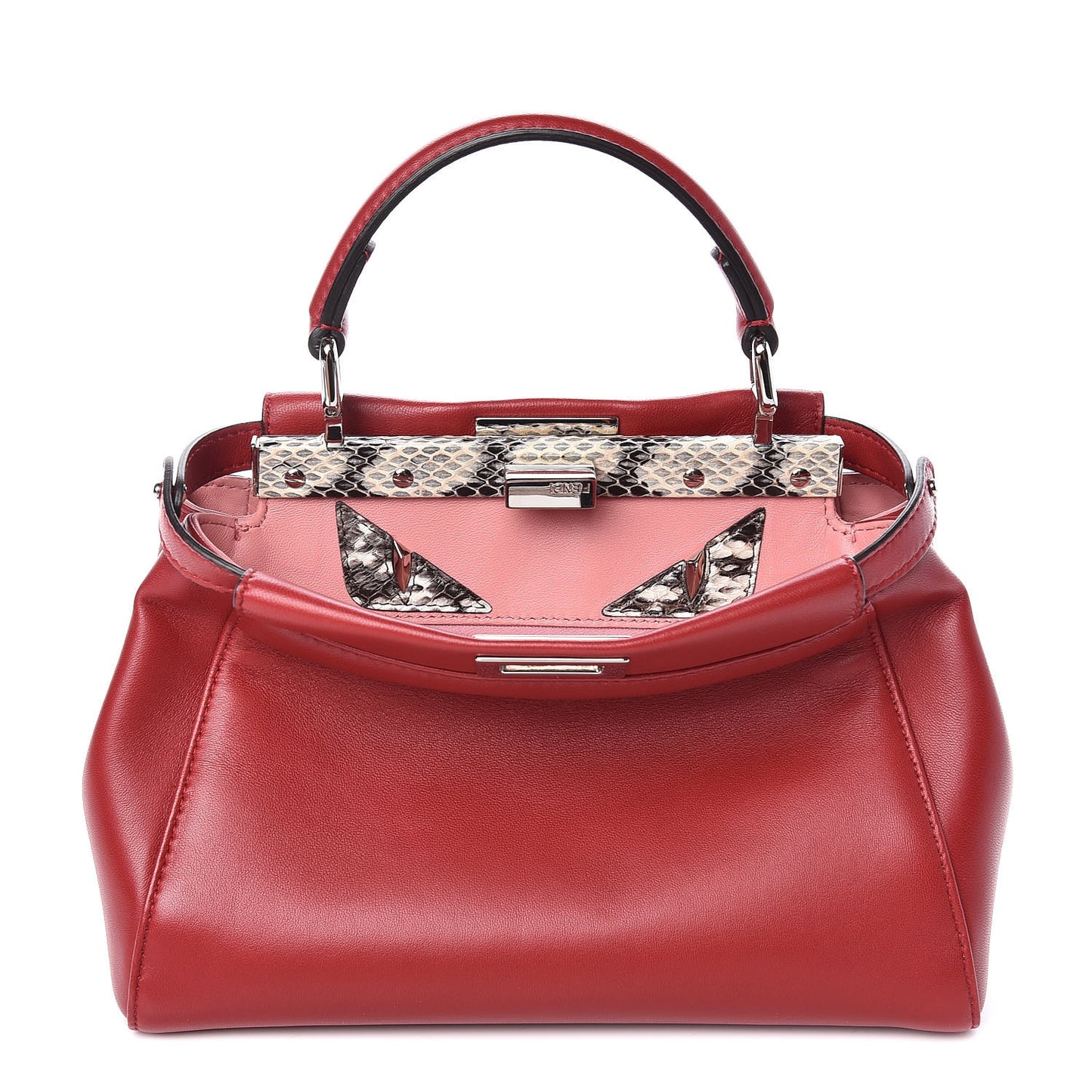 Nappa Elaphe Monster Eyes Mini Peekaboo Iconic Satchel Ruby Bois de Rose Natural