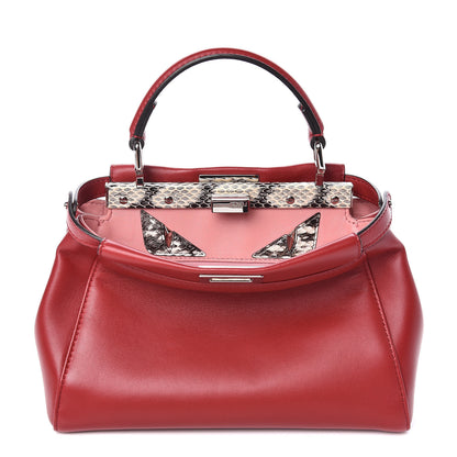 Fendi Nappa Elaphe Monster Eyes Mini Peekaboo Iconic Satchel Ruby Bois de Rose Natural 3 of 11