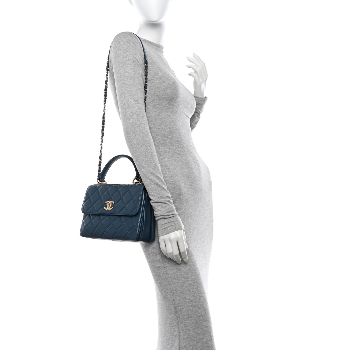 Lambskin Quilted Small Trendy CC Flap Dual Handle Bag Navy