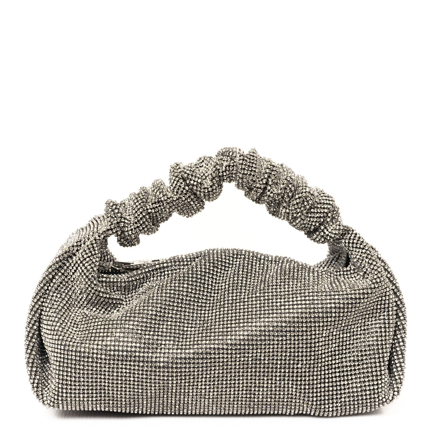 Alexander Wang Mesh Crystal Rhinestone Mini Scrunchie Clutch Black Silver 1 of 11