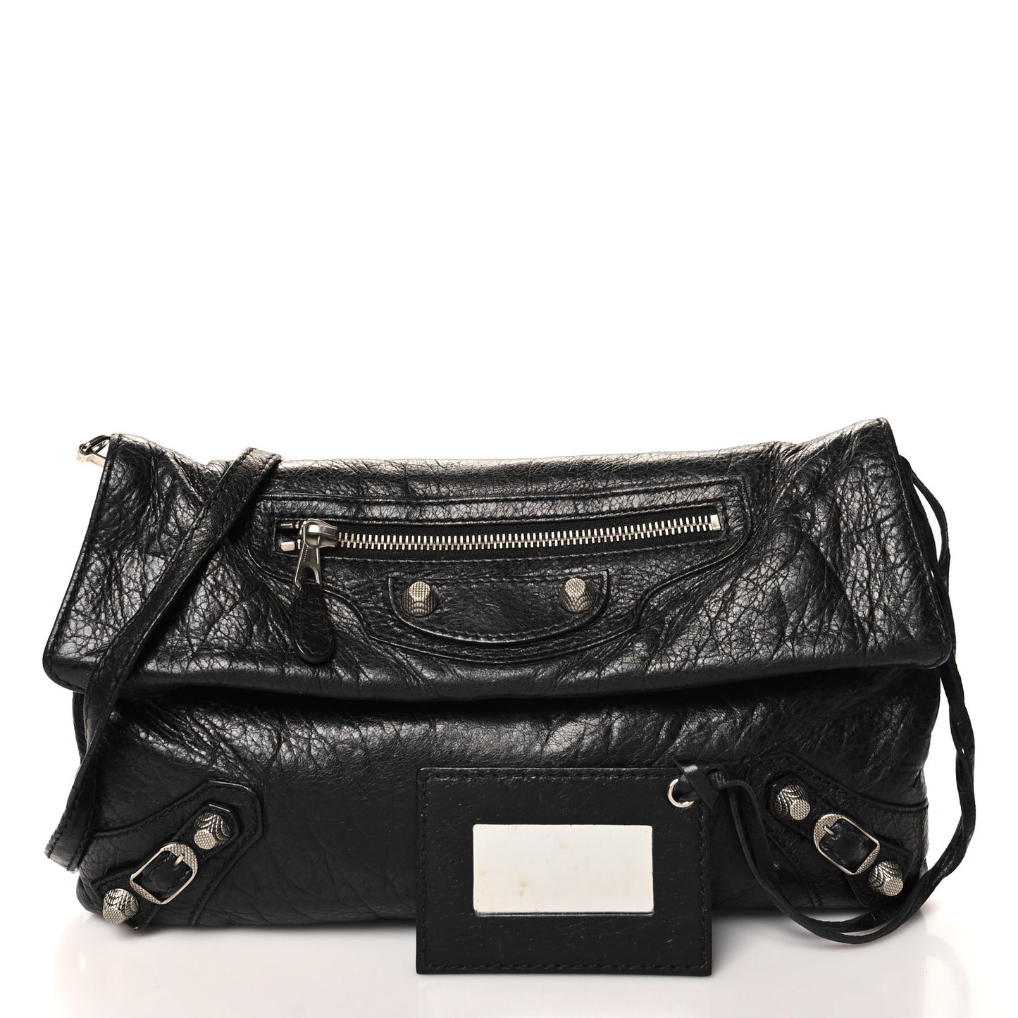 Agneau Giant 12 Silver Hardware Envelope Strap Clutch Black