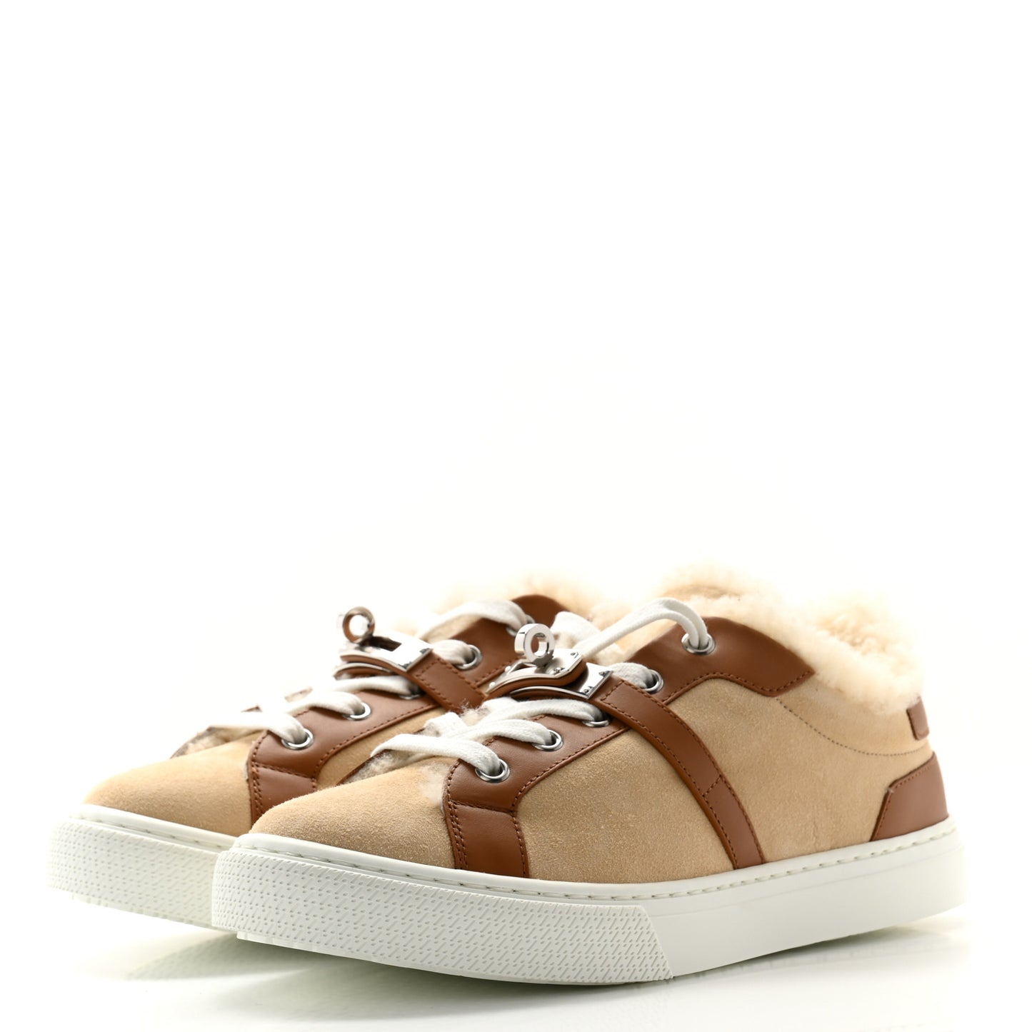 Suede Goatskin Calfskin Shearling Day Sneakers 36.5 Beige Palomino Naturel