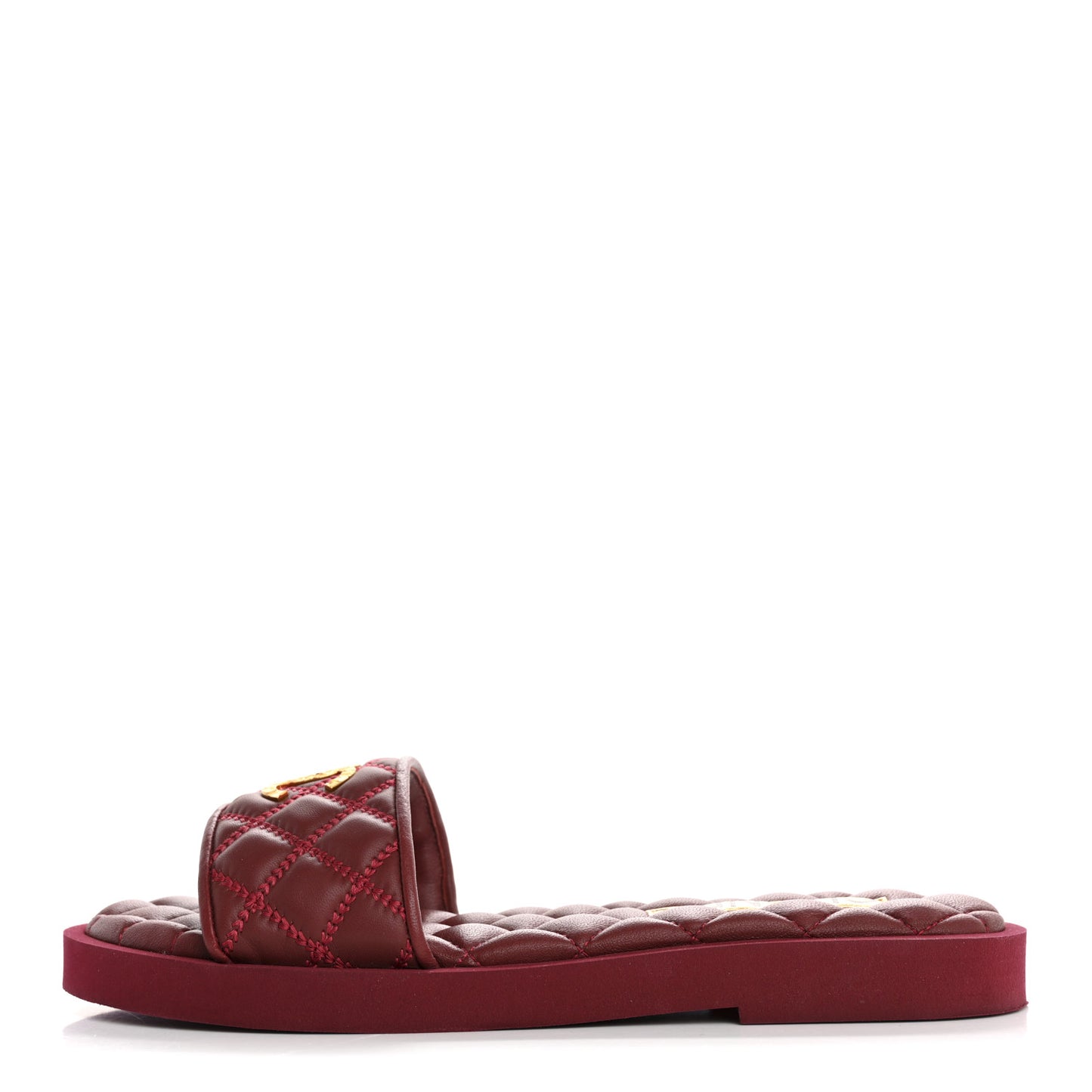 Lambskin Quilted Textured CC Mules Sandals Red