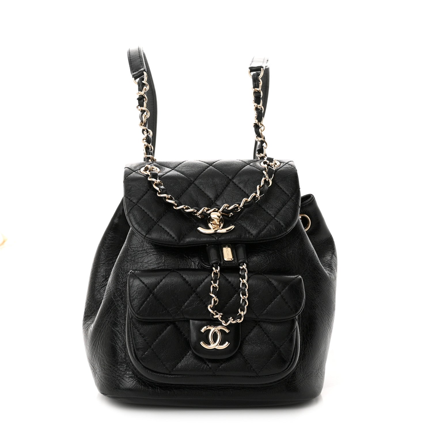 Chanel Glazed Aged Calfskin Quilted Small Duma Drawstring Backpack Black 1 of 9