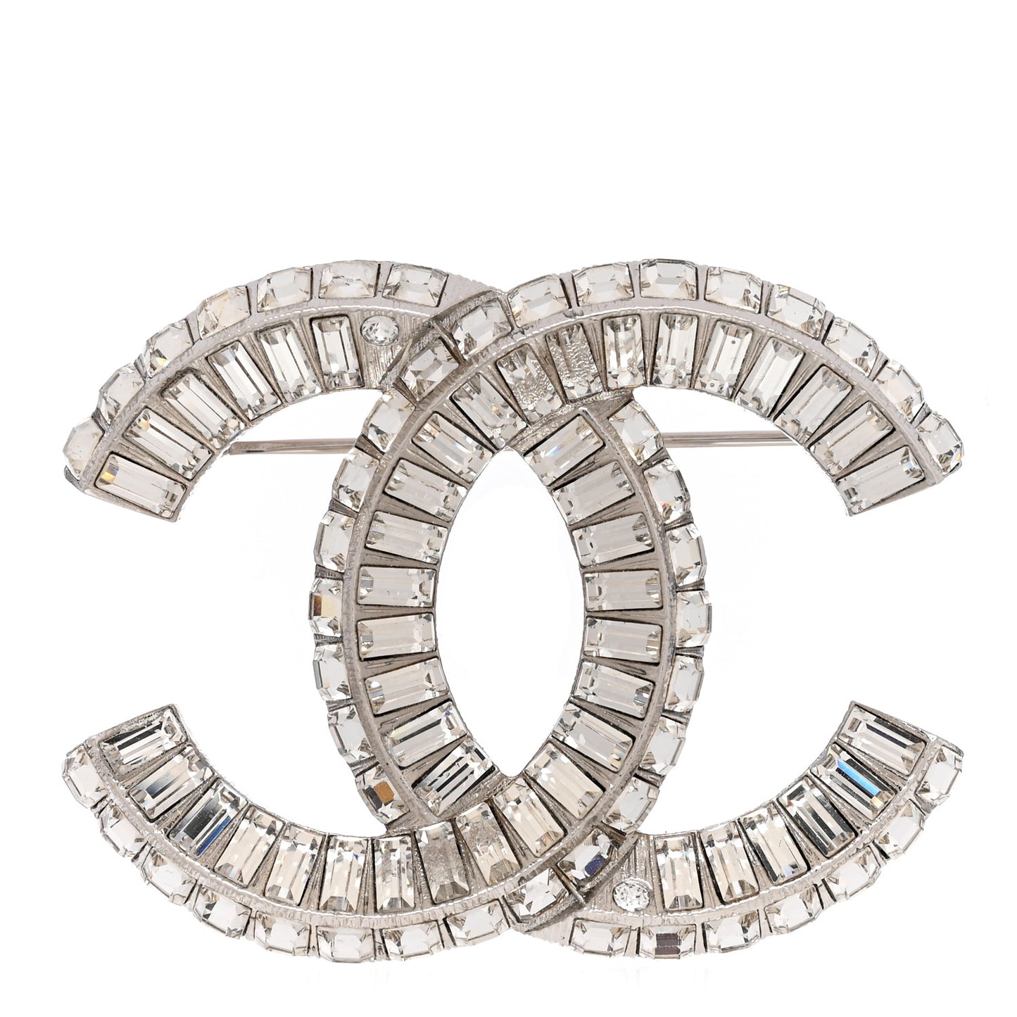 Baguette Crystal CC Brooch Silver