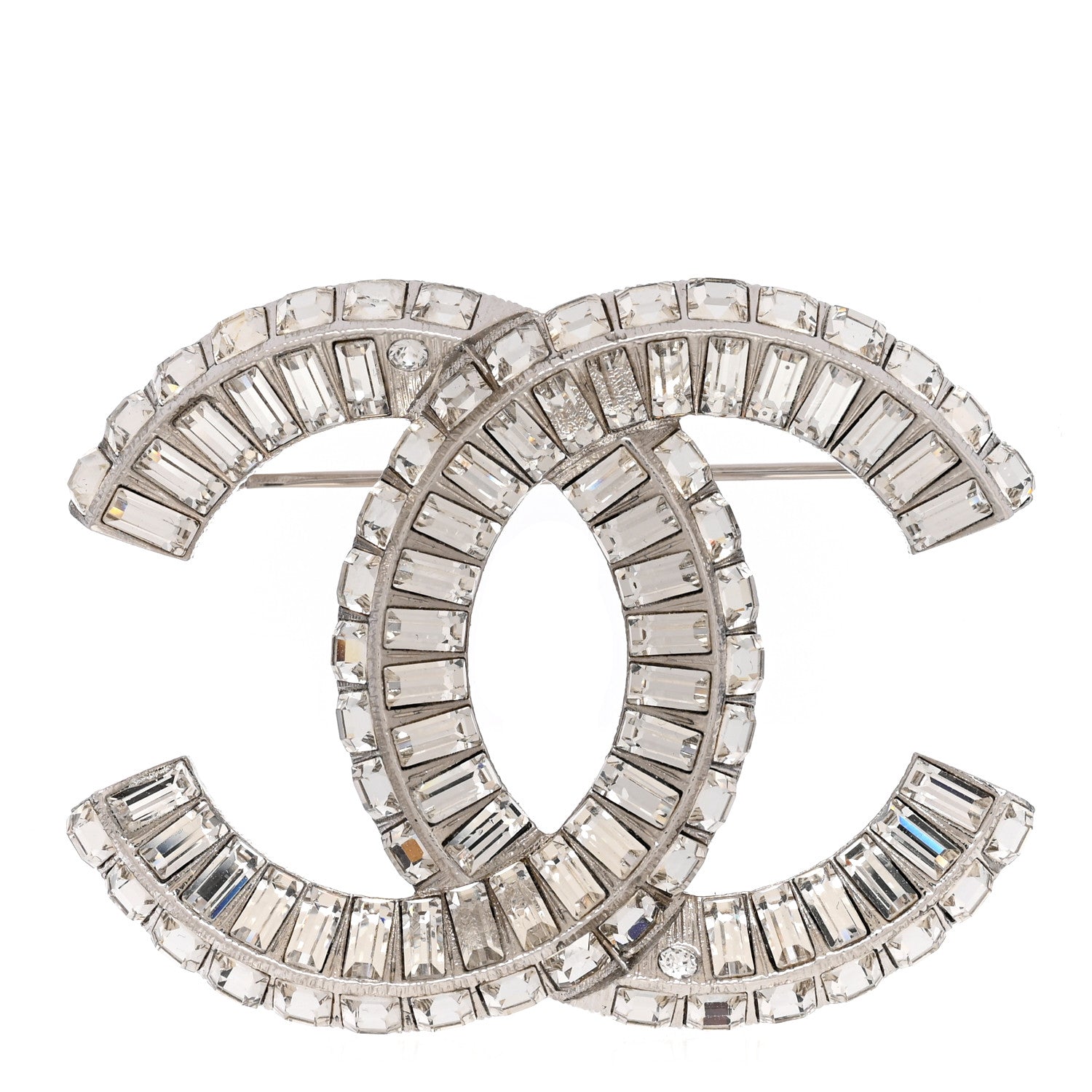 Chanel Baguette Crystal CC Brooch Silver 1 of 5