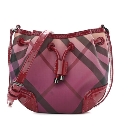 Burberry Patent Trim Gradient Nova Check Drawstring Shoulder Bag Raspberry 1 of 14