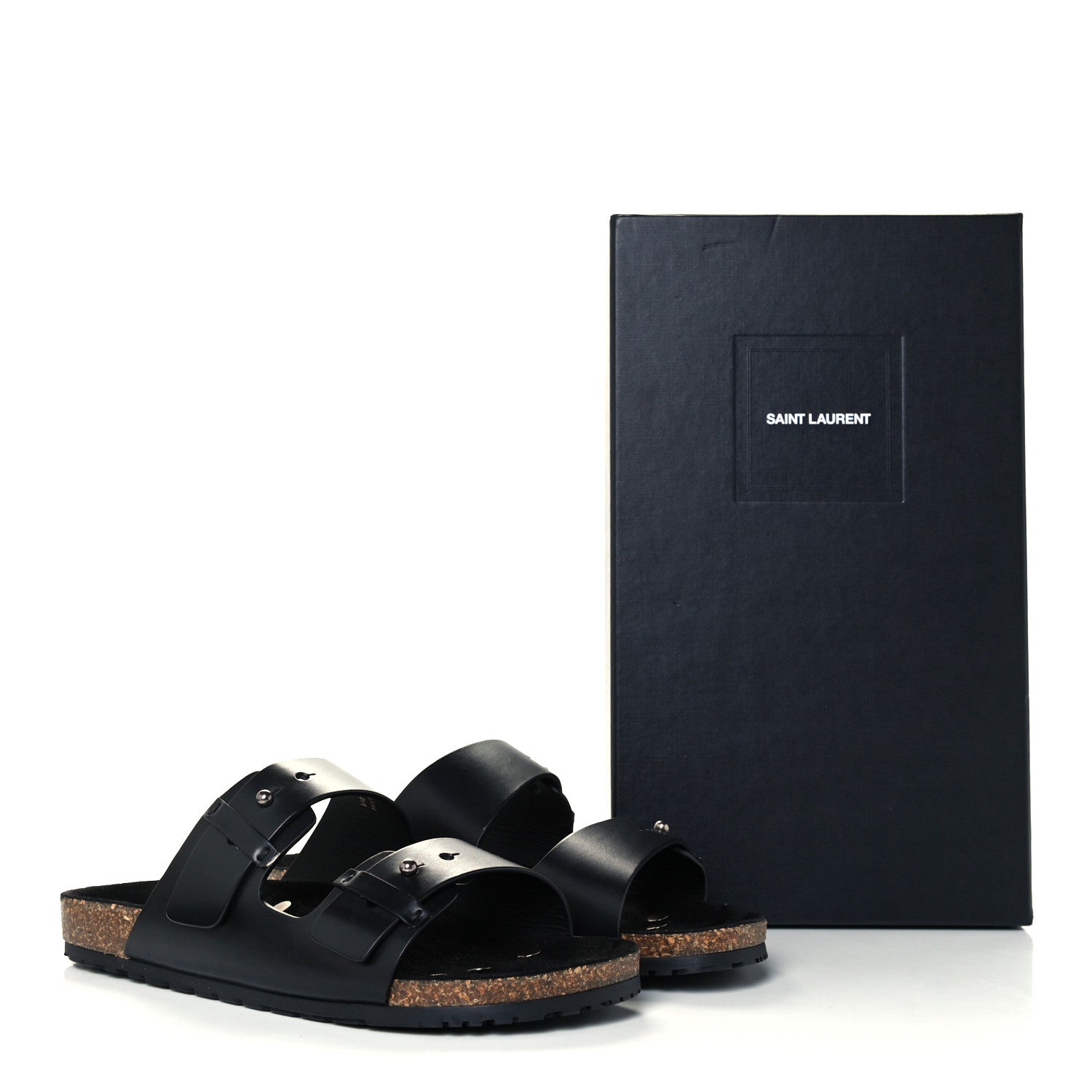 Saint Laurent Calfskin Mens Jimmy Cross Slides 44 Black 11 of 11
