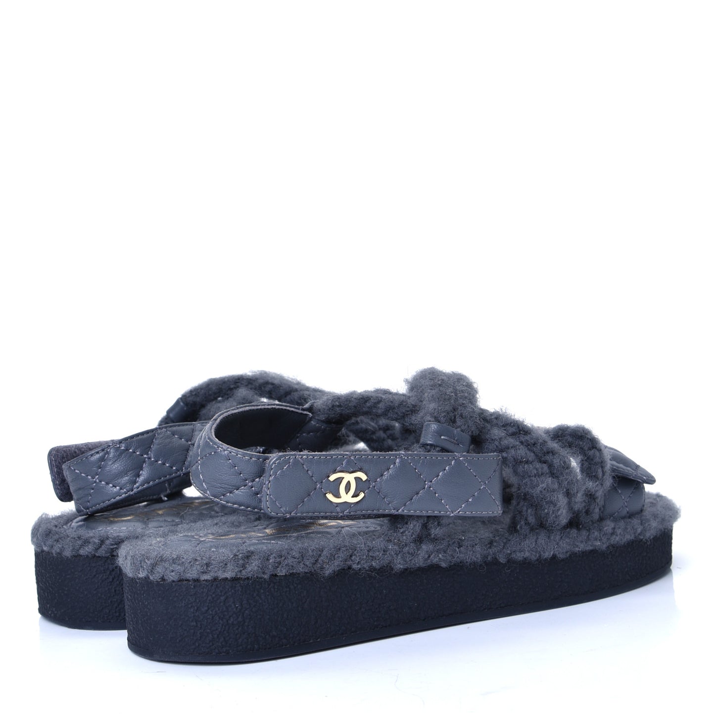 Cord Lambskin Quilted Logo Sandals 36 Dark Grey