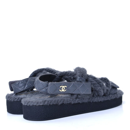 Chanel Cord Lambskin Quilted Logo Sandals 36 Dark Grey 3 of 4