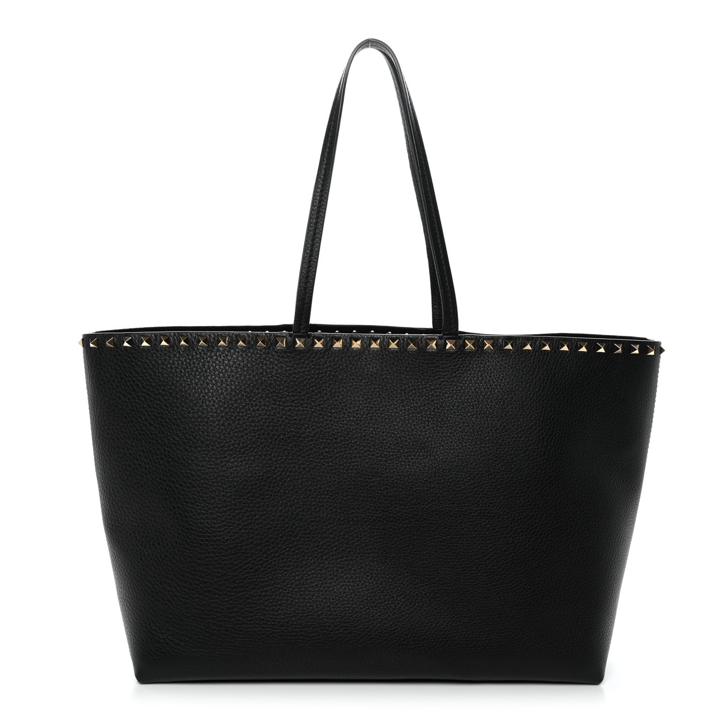 Grained Calfskin Rockstud Shoulder Tote Black