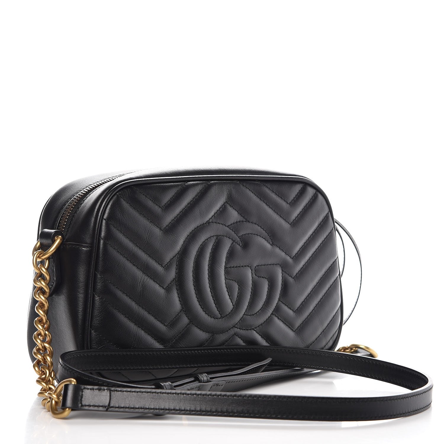 Gucci Calfskin Matelasse Small GG Marmont Chain Shoulder Bag Black 3 of 8