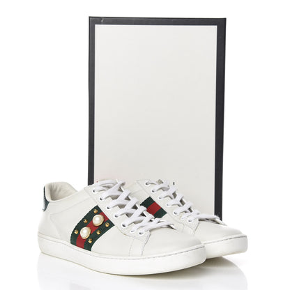 Gucci Calfskin Web Pearl Studded Womens Ace Sneakers 36.5 White 11 of 11