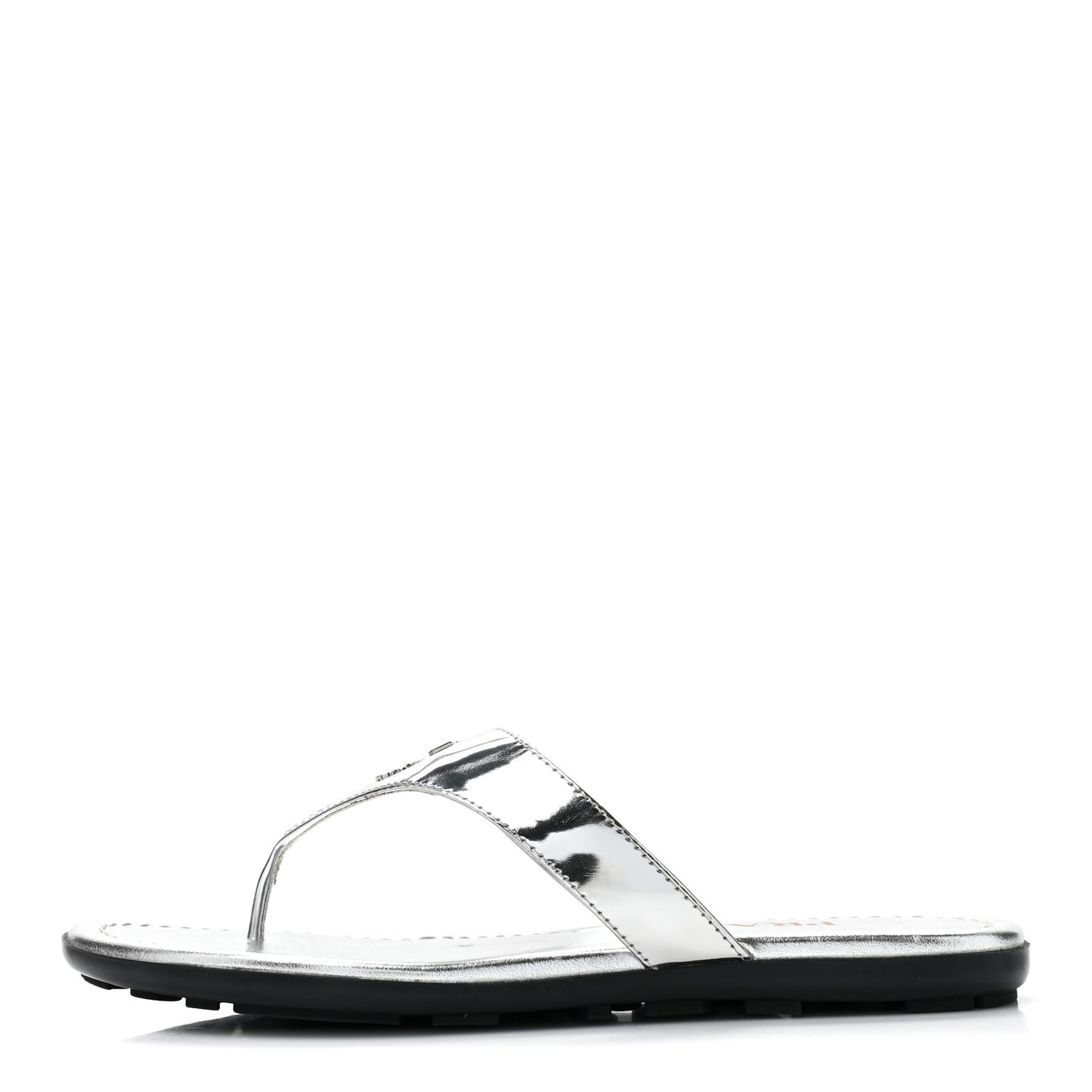 Metallic Calfskin Logo Thong Sandals 35.5 Silver
