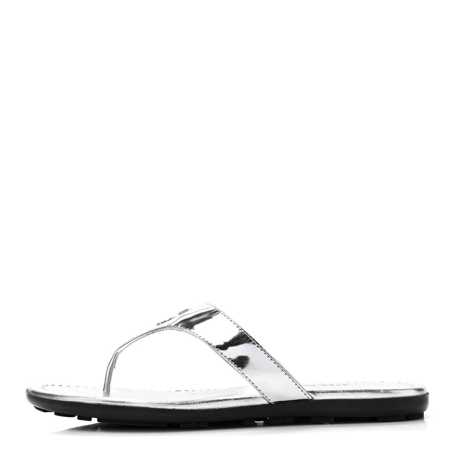 Prada Metallic Calfskin Logo Thong Sandals 35.5 Silver 1 of 9