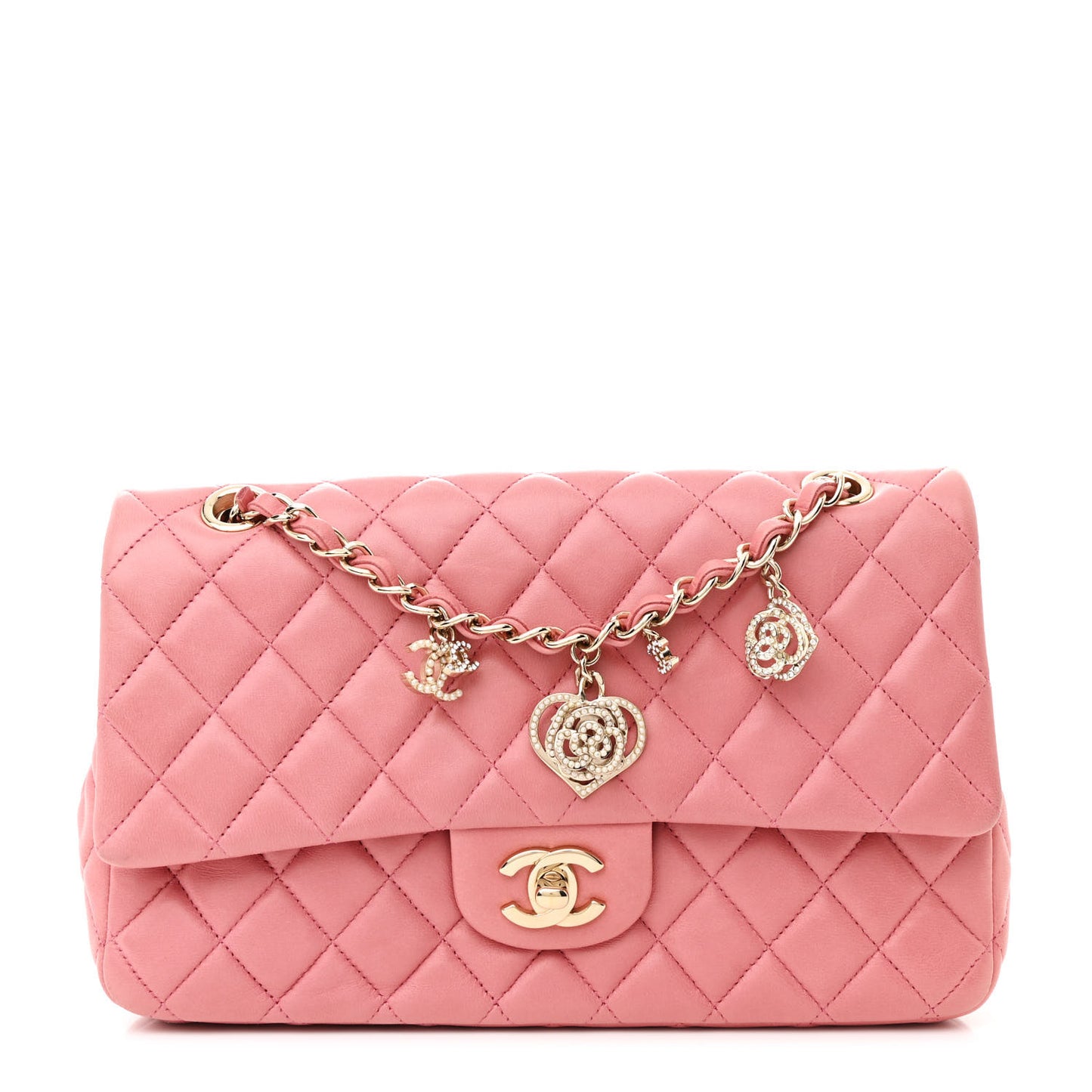 Lambskin Quilted Valentine Charms Medium Single Flap Pink