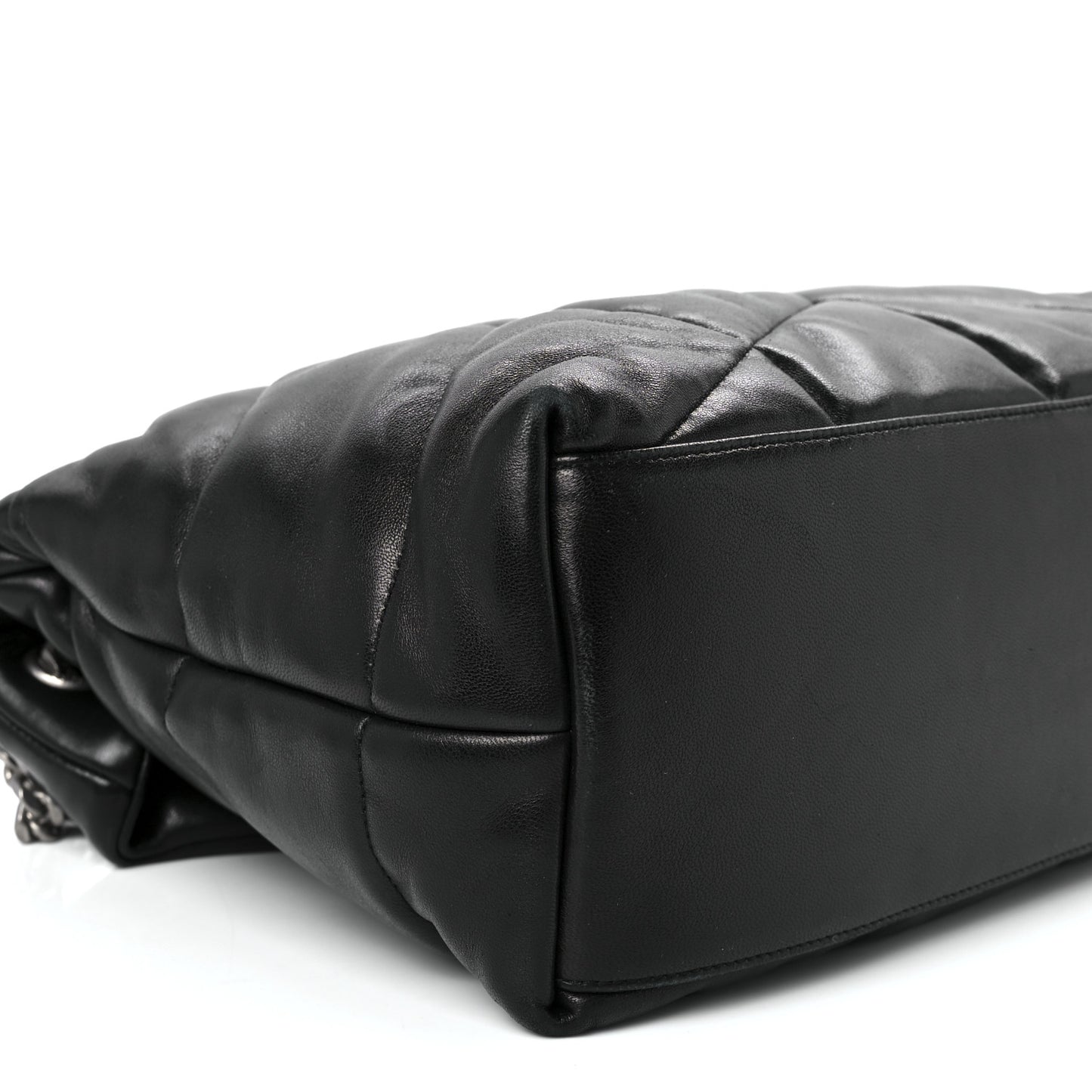 Lambskin Quilted Medium Loulou Puffer Monogram Chain Satchel Black