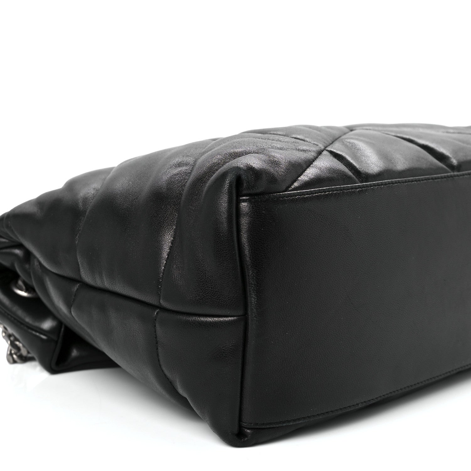 Saint Laurent Lambskin Quilted Medium Loulou Puffer Monogram Chain Satchel Black 11 of 12
