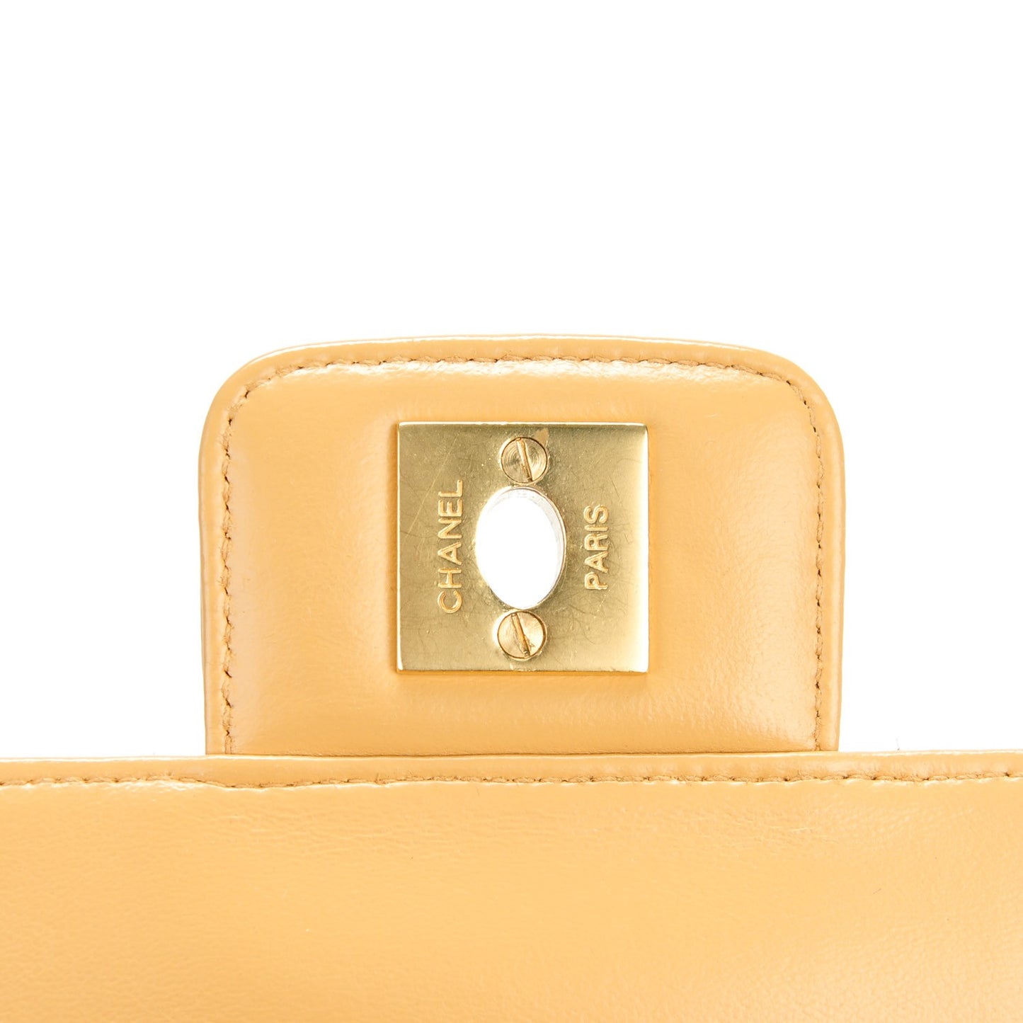 Lambskin Square Double Stitch Flap Beige