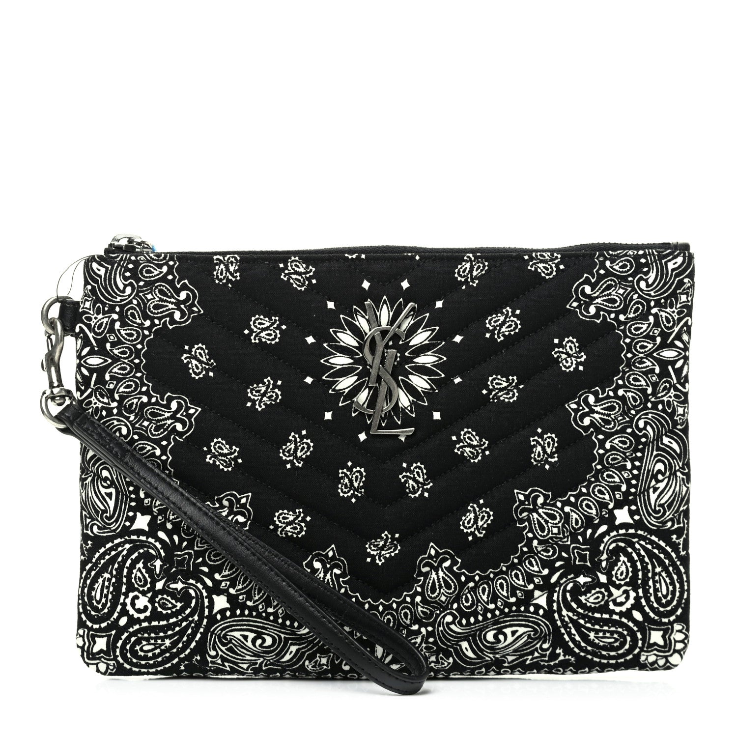 Saint Laurent Canvas Bandana Chevron Monogram A5 Wristlet Black 1 of 8