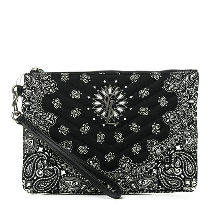 Saint Laurent Canvas Bandana Chevron Monogram A5 Wristlet Black 1 of 8