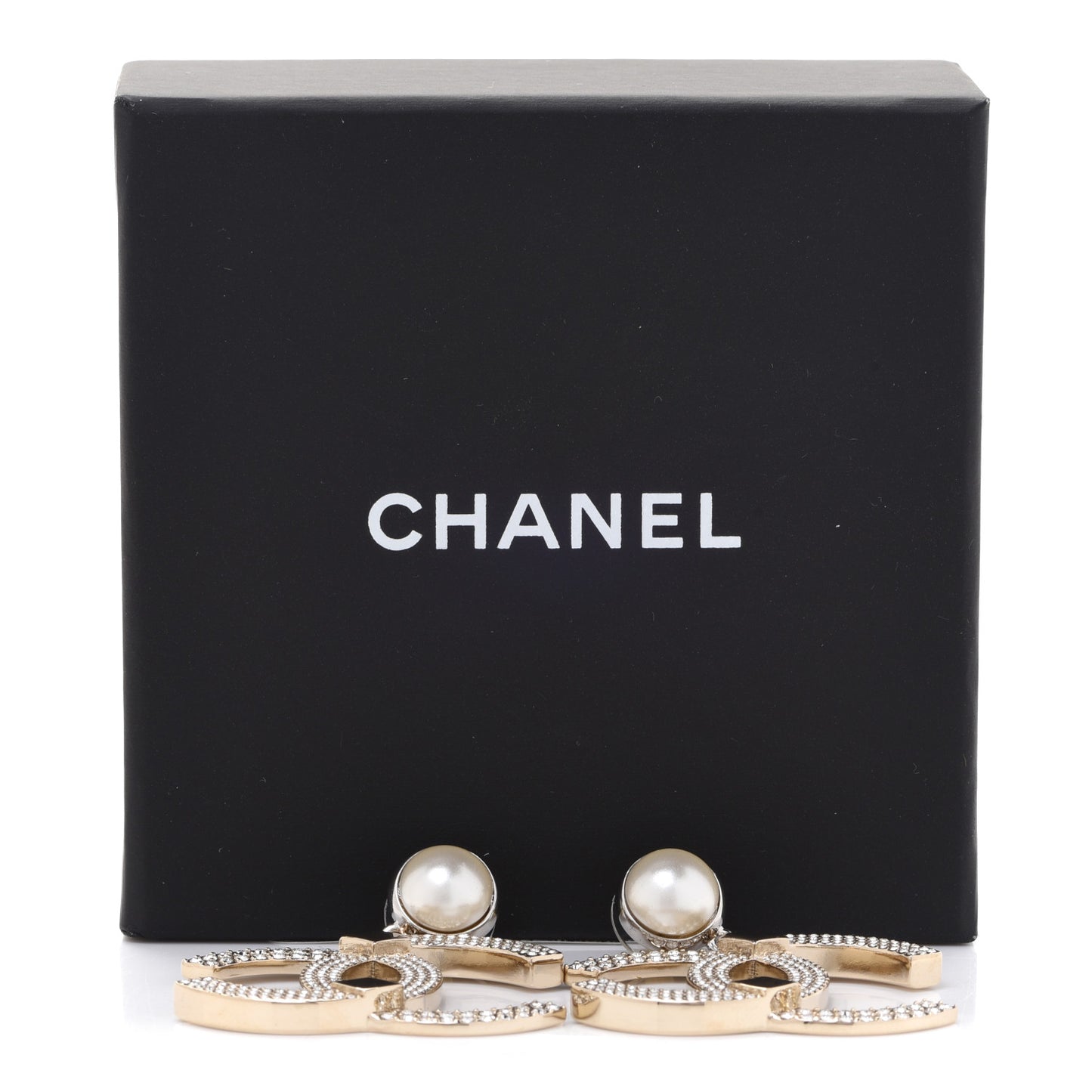 Crystal Pearl CC Drop Earrings Gold Silver