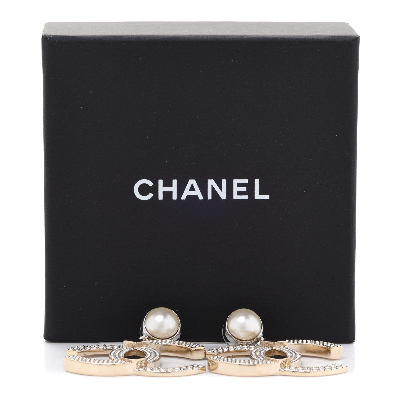 Chanel Crystal Pearl CC Drop Earrings Gold Silver 5 of 5