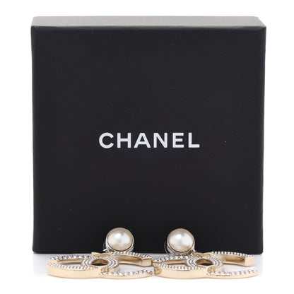Chanel Crystal Pearl CC Drop Earrings Gold Silver 5 of 5